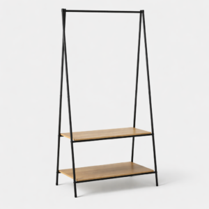 wieszak stojący na ubrania loft z półkami metal & drewno